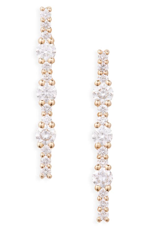 14K Yellow Gold Diamond Linear Drop Earrings