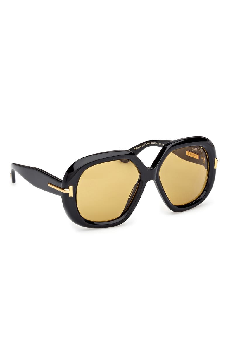 TOM FORD 56mm Geometric Sunglasses, Alternate, color, Shiny Black / Brown