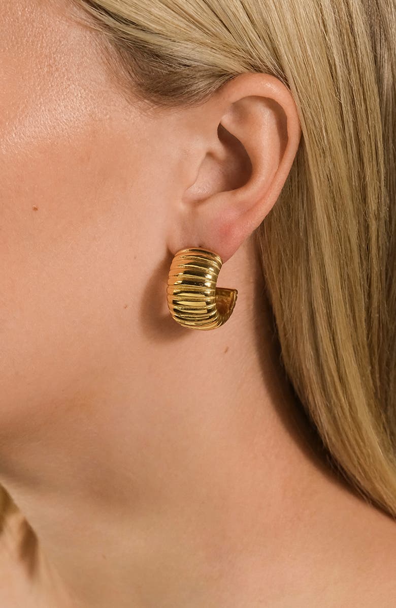 Sterling Forever Philippa Ribbed Huggie Hoop Earrings, Alternate, color, Gold