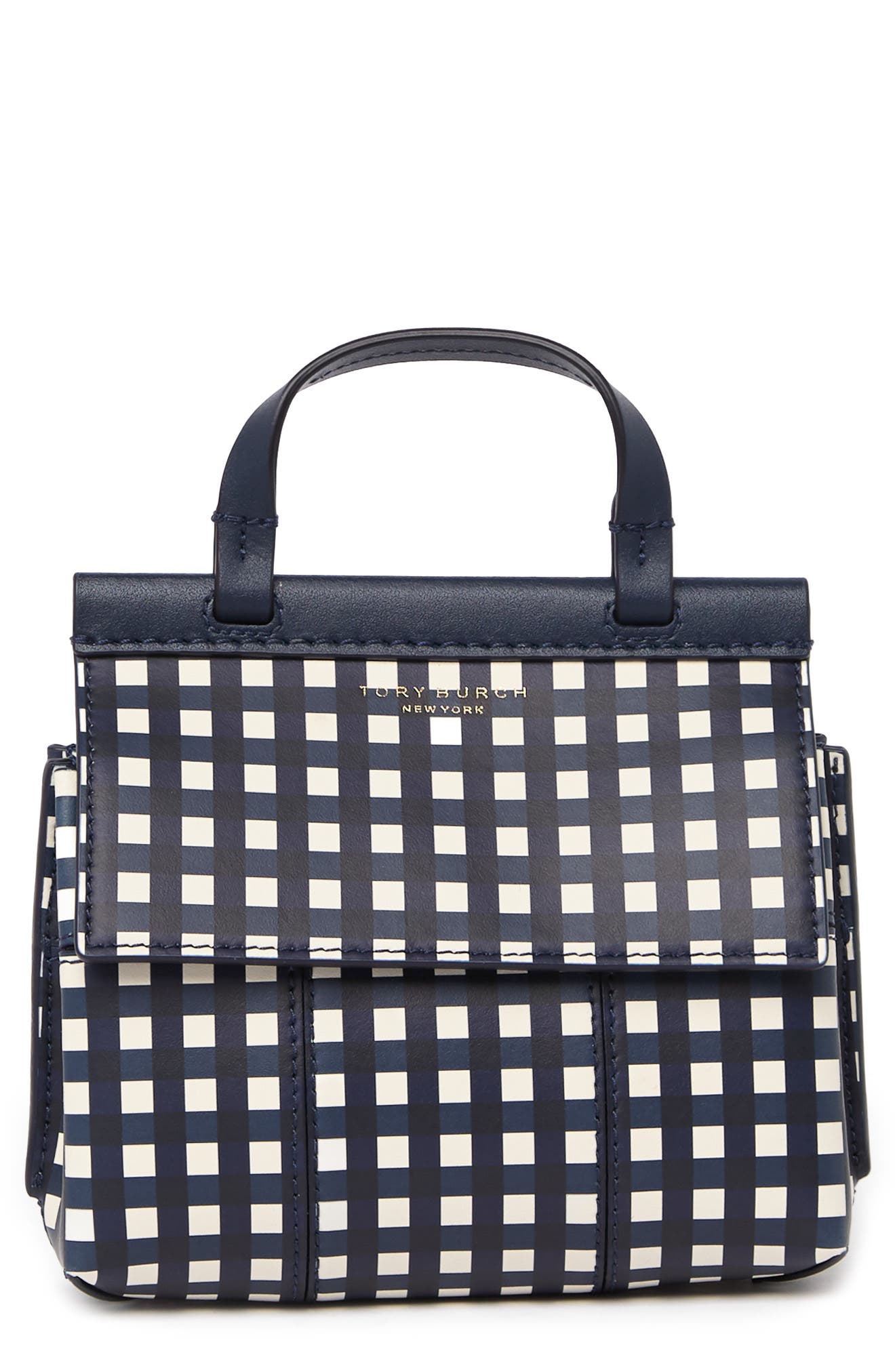 Block T Mini Satchel, Main, color, ROYAL NAVY CHECK IN