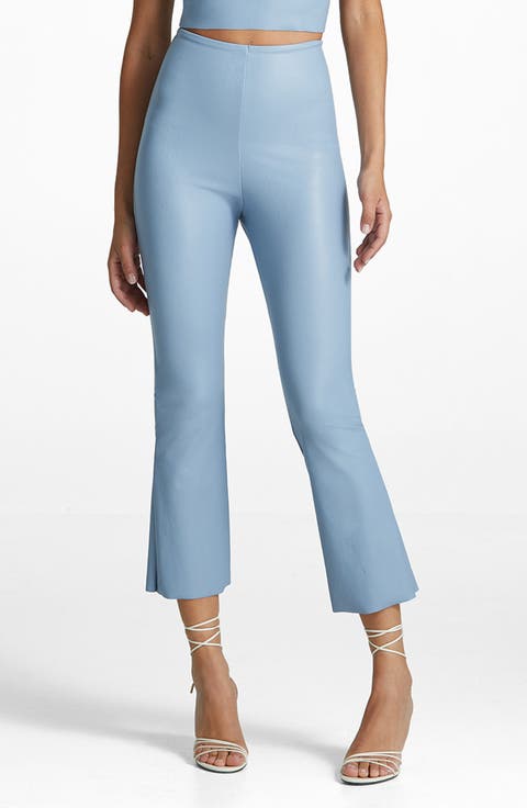Faux Leather Flare Crop Pull-On Pants