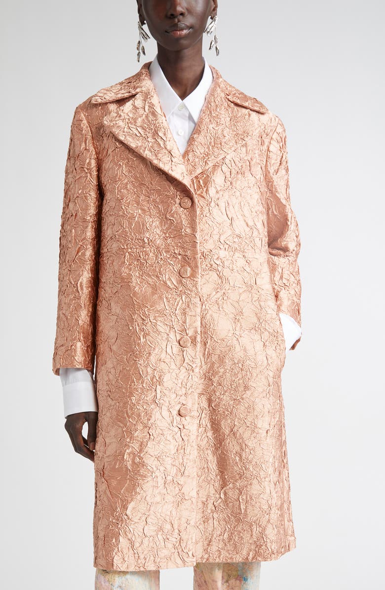 Dries Van Noten Crinkle Finish Velveteen Coat, Main, color, Peach