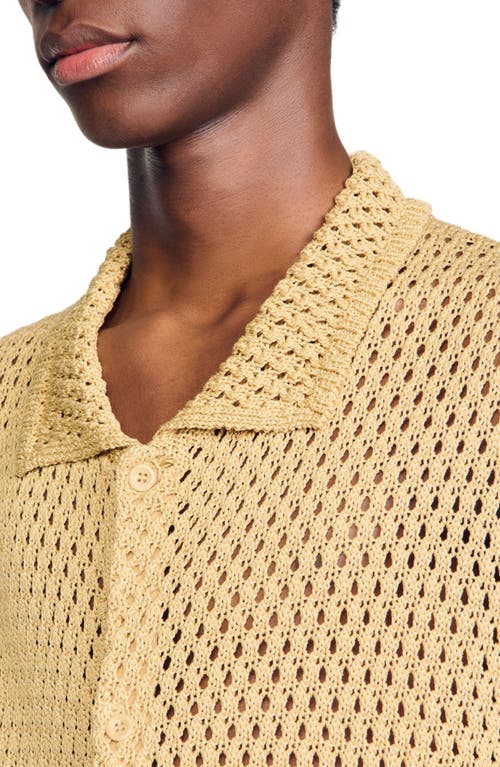 Sandro Crochet Classic Fit Button Down Shirt In Nut