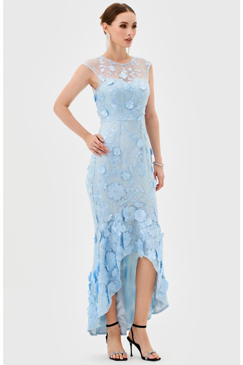 Freyja Cap Sleeve Hi Lo Midi, Alternate, color, BLUE