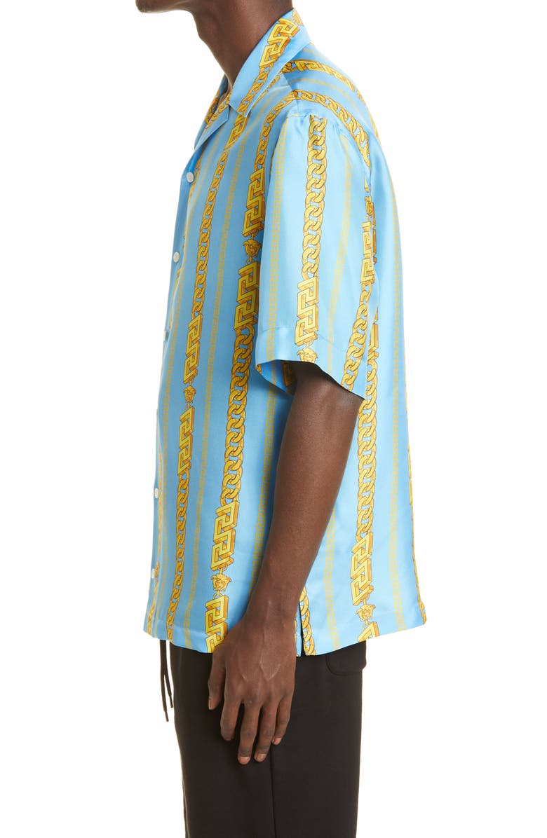 Versace Chain Print Silk Button-Up SHirt, Alternate, color, 