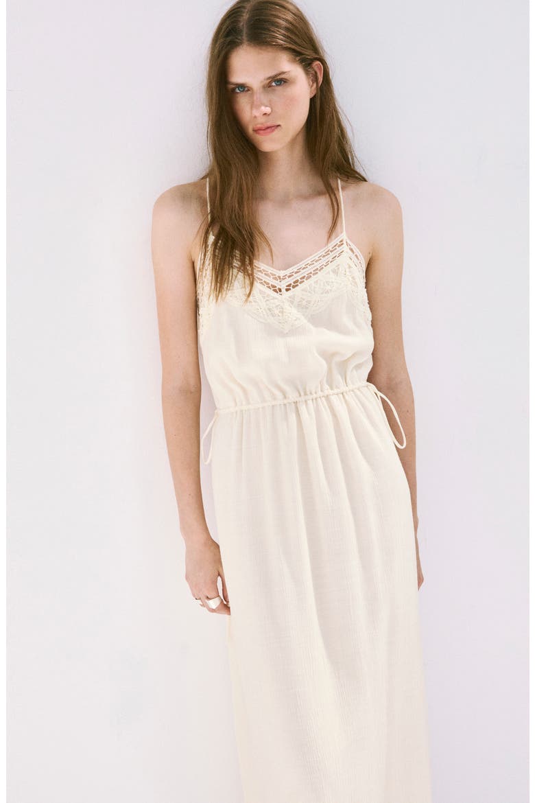 Crinkled Sleeveless Dress with Openwork Embroidery, Alternate, color, ECRU