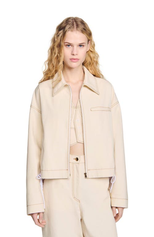 Sandro Lace-up Denim Jacket In Sand