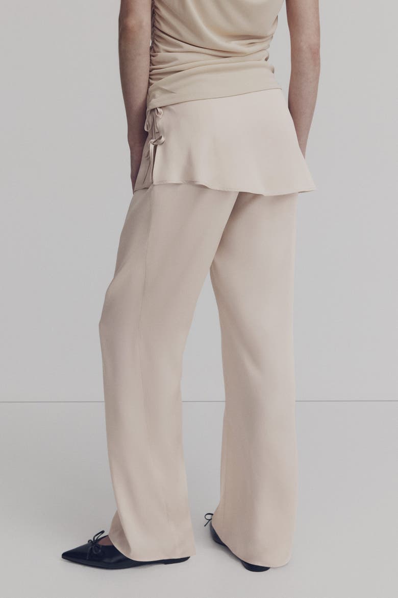 Skirt-layered Satin Trousers, Alternate, color, Light beige