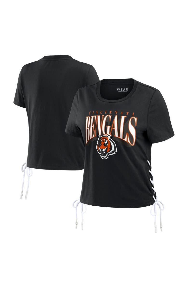 WEAR by Erin Andrews Women's WEAR by Erin Andrews Black Cincinnati Bengals Lace Up Side Modest Cropped T-Shirt, Alternate, color, Black
