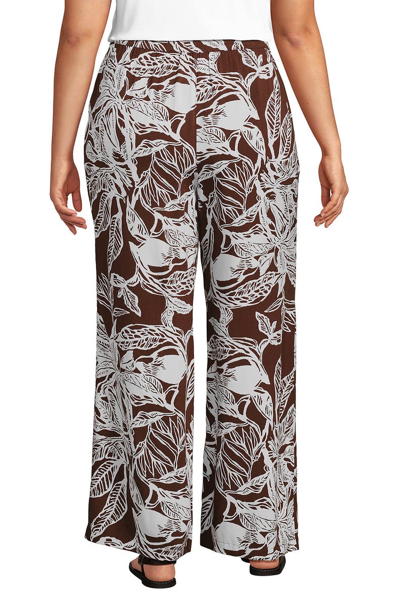 Lands' End Plus Size Rayon High Rise Wide Leg Pants - Set Bottom, Alternate, color, Bark/Vanilla Etched Leaves