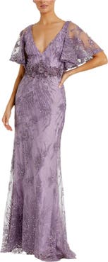 Mac Duggal Vintage Flutter Sleeve Evening Gown