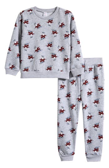 Petit Lem Kids' Snowboard Santa Sweatshirt & Joggers Set In Gray