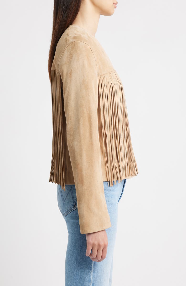 Fleurette Chloe Suede Fringe Jacket, Alternate, color, Camel