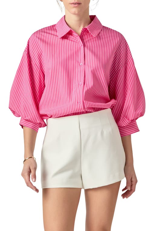 English Factory Stripe Balloon Sleeve Shirt In Fuchsia