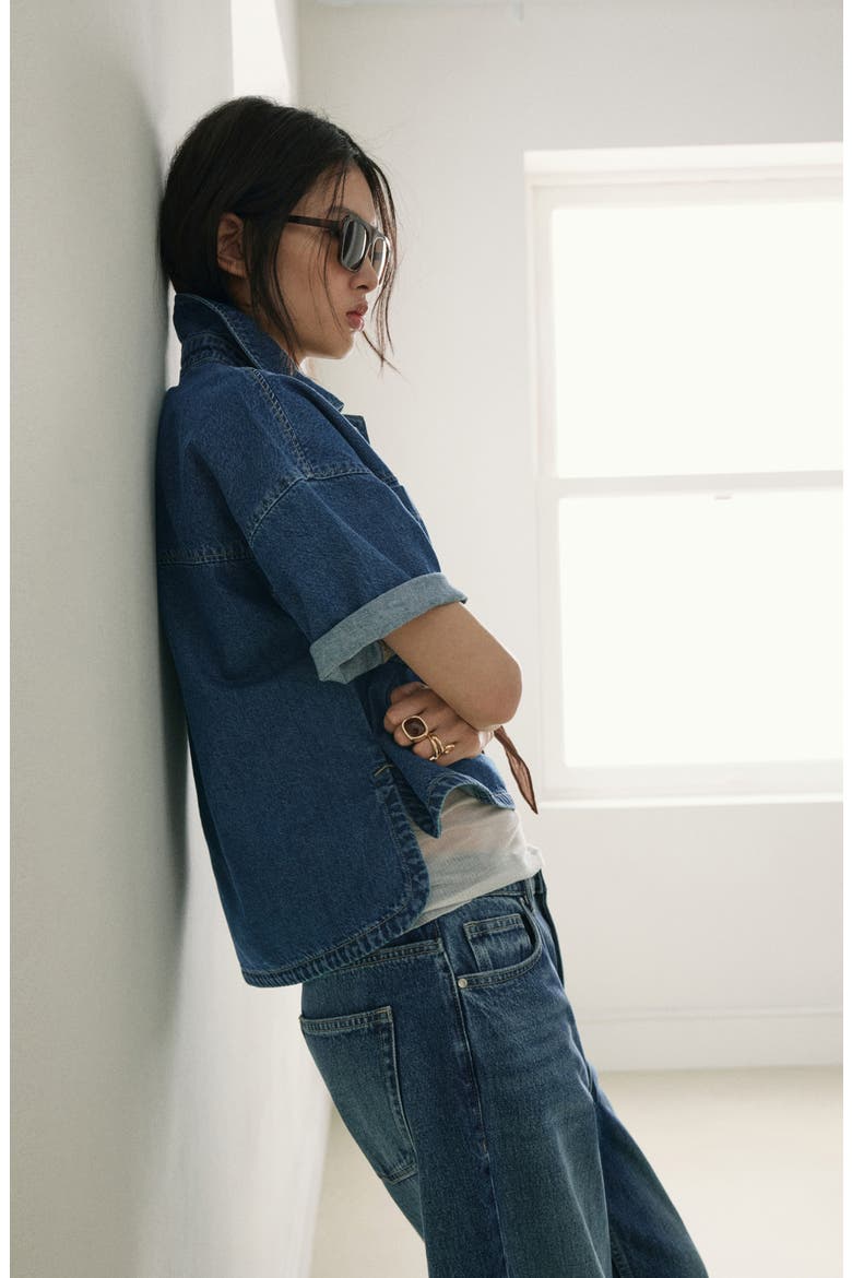 Short Sleeve Denim Shirt, Alternate, color, MEDIUM BLUE