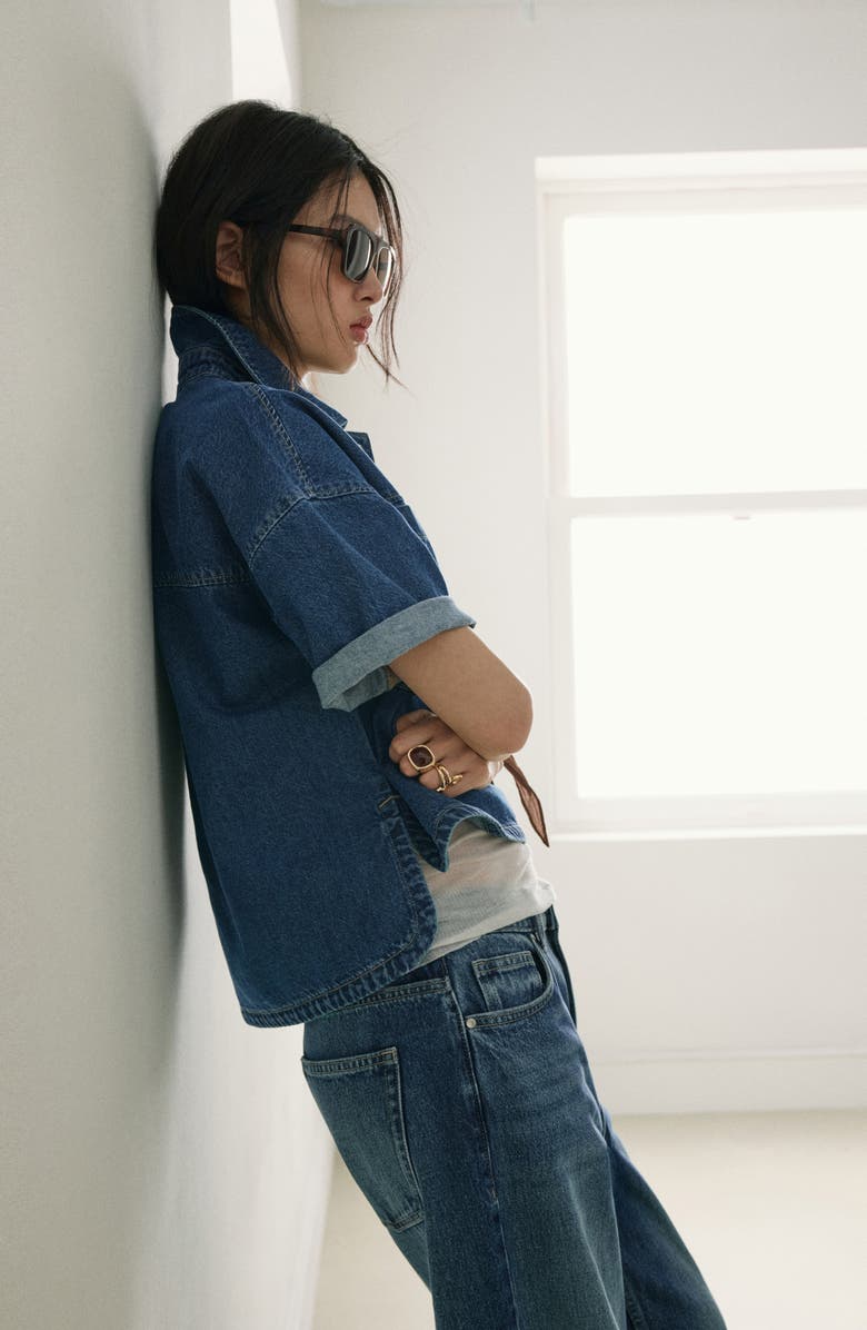 MANGO Short Sleeve Denim Shirt, Alternate, color, 
