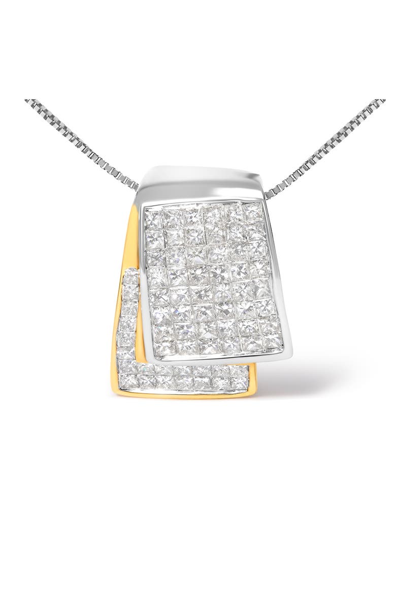 14K Gold 2.0 Cttw Diamond Foldover Box Pendant  Box Chain Necklace, Alternate, color, Yellow