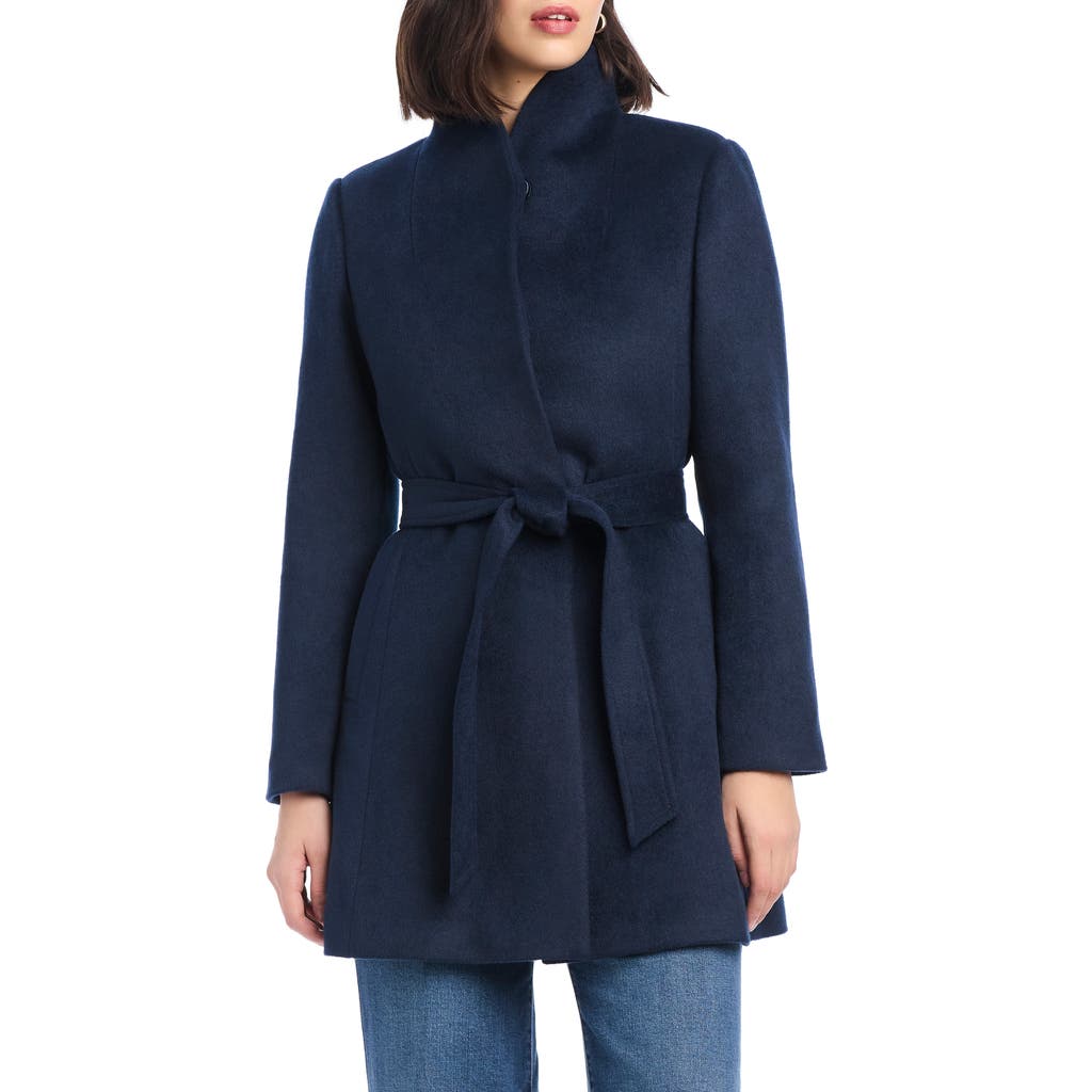 Kate Spade New York High Neck Belted Coat In Blue