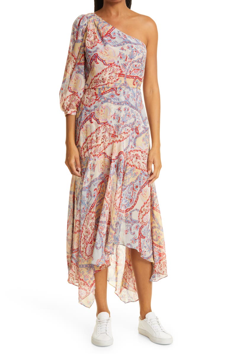 Veronica Beard Kimber One-Shoulder Silk Dress, Main, color,