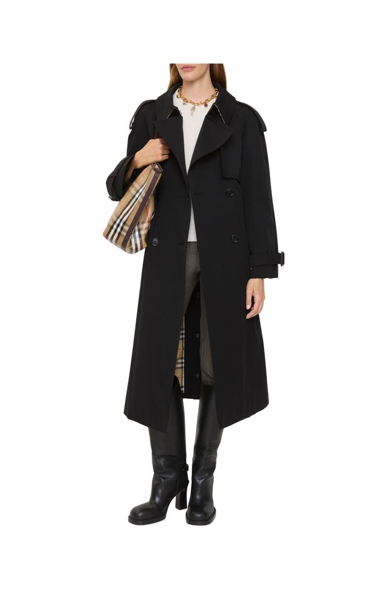 Burberry Long Lightweight Cotton Fitzrovia Trench Coat, Alternate, color, Black
