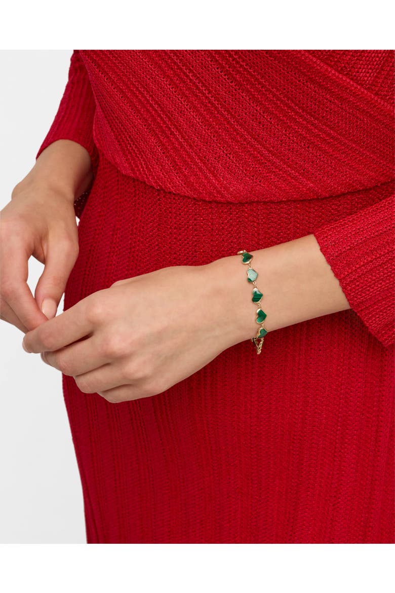 All Around Heart Bracelet Set In 18K Gold Overlay Sterling Silver, Alternate, color, Green