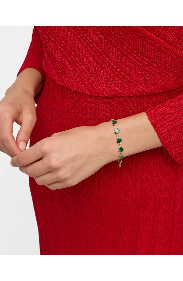 Jan Leslie All Around Heart Bracelet Set In 18K Gold Overlay Sterling Silver, Alternate, color, Green