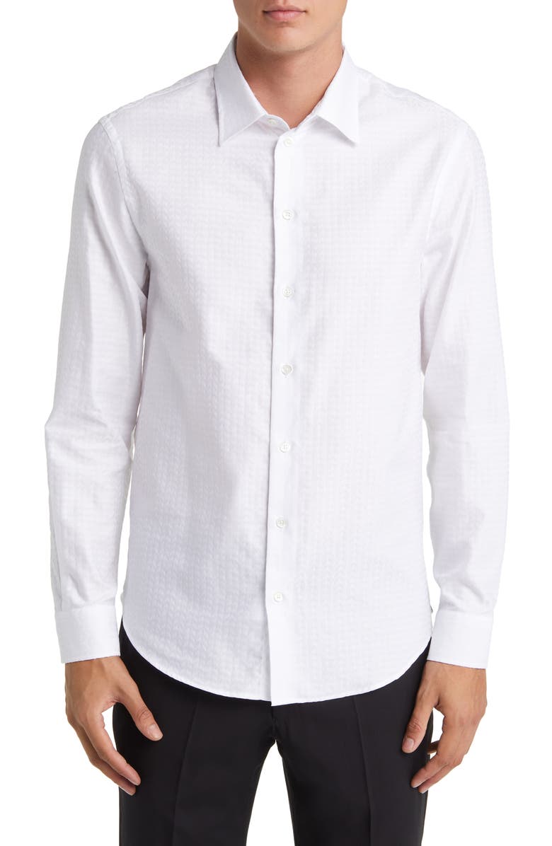 Emporio Armani Tonal Stripe Cotton Button-Up Shirt, Main, color, 