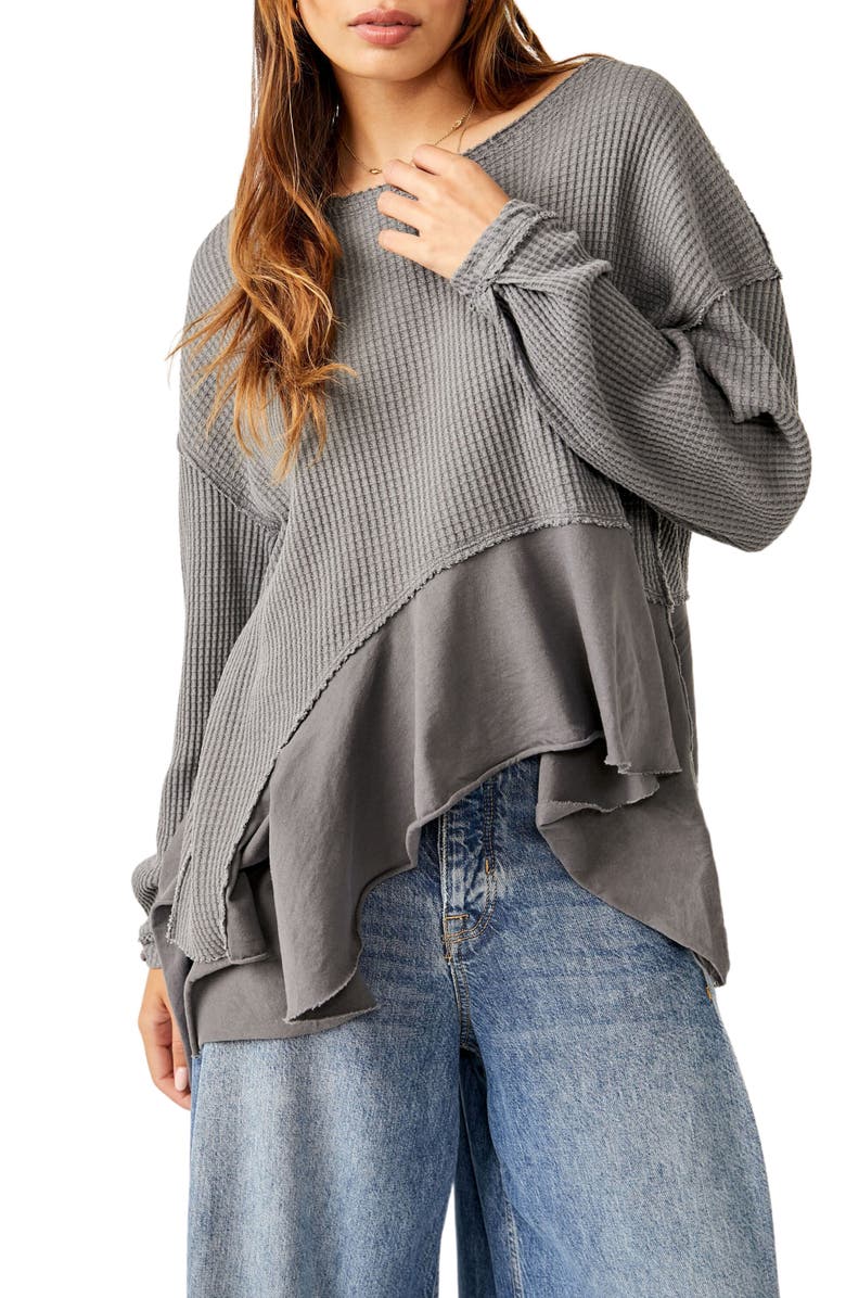 Free People Vada Asymmetric Waffle Knit Peplum Top, Main, color, 