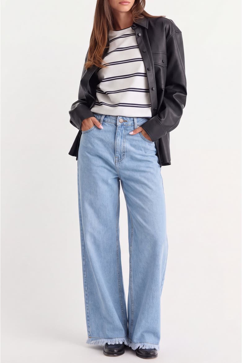 High Waist Wide Leg Jeans with Frayed Hem, Alternate, color, Light Wash