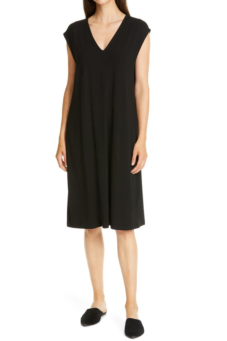V-Neck Sleeveless Knit Dress, Main, color, BLACK