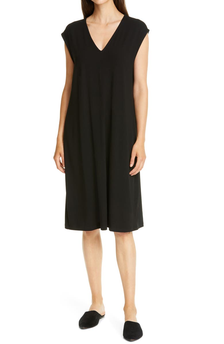 Eileen Fisher V-Neck Sleeveless Knit Dress, Main, color,