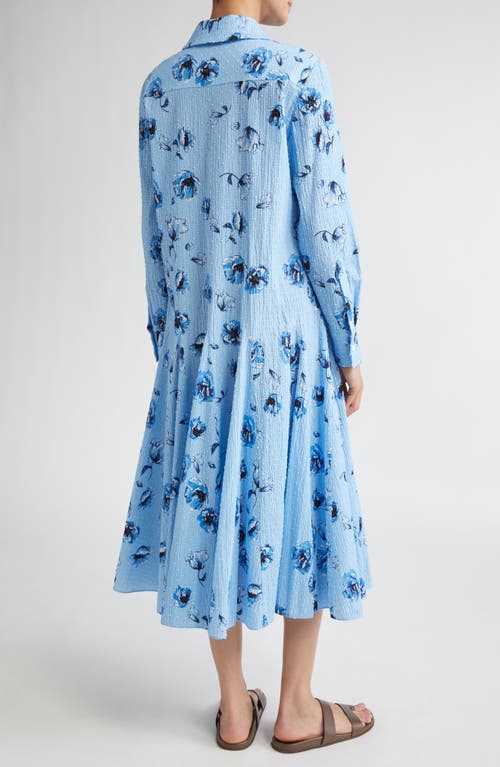 Emilia Wickstead Marione Floral Swiss Dot Long Sleeve Seersucker Shirtdress In Blue