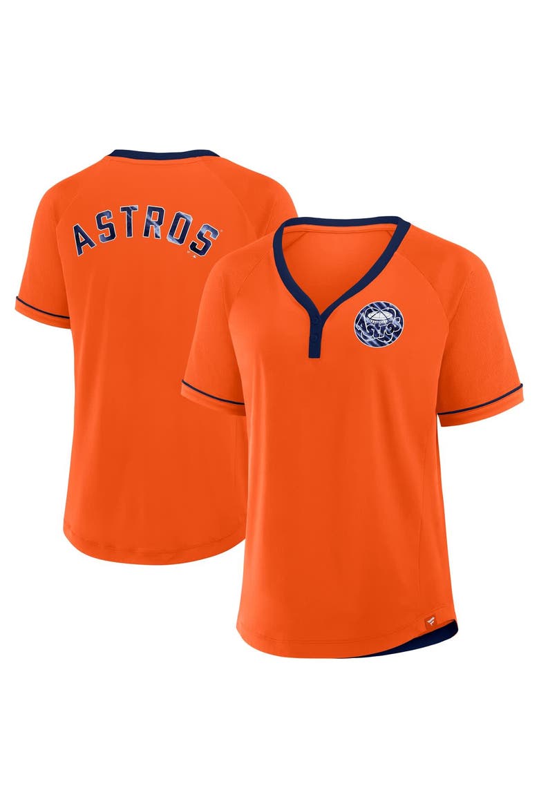 Women's Fanatics Orange Houston Astros Cooperstown Collection League Diva Raglan V-Neck T-Shirt, Main, color, Orange