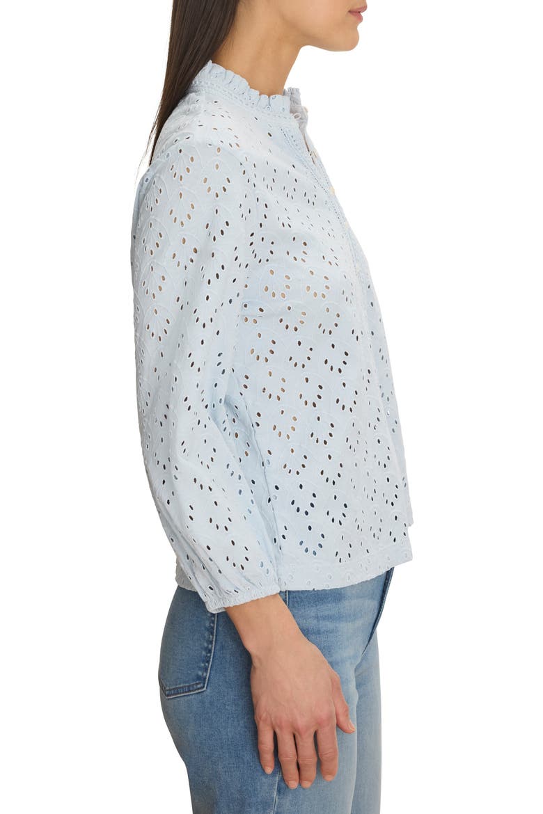 Eyelet Embroidered Ruffle Trim Cotton Top, Alternate, color, CRYSTAL