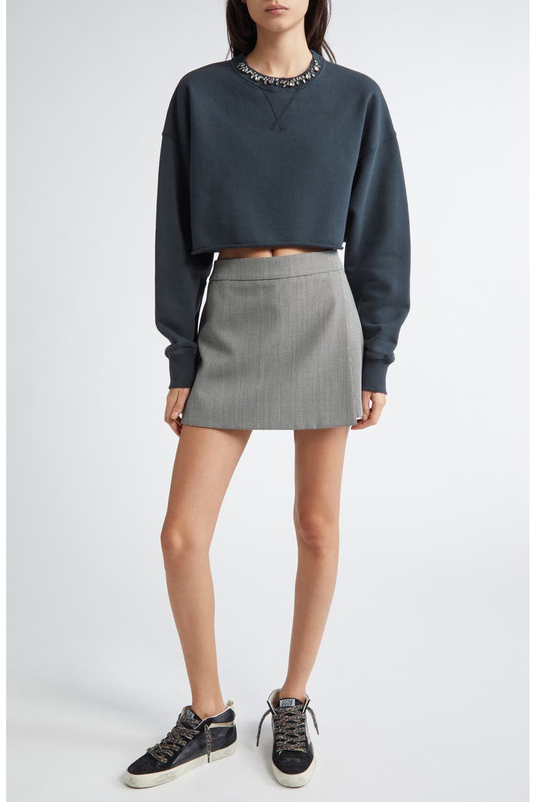 Crystal Embellished Cotton Crop Sweatshirt, Alternate, color, WASHED BLACK