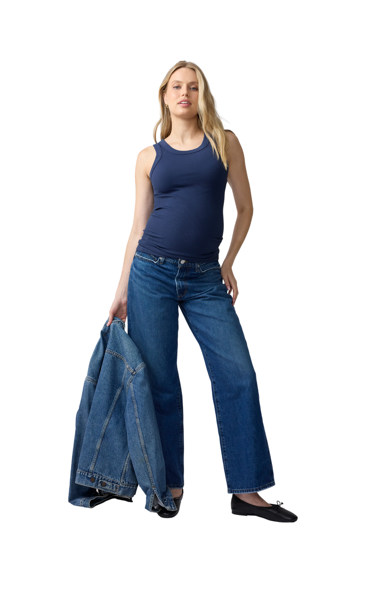 Ingrid & Isabel Seamless Maternity Rib Tank, Main, color, Navy