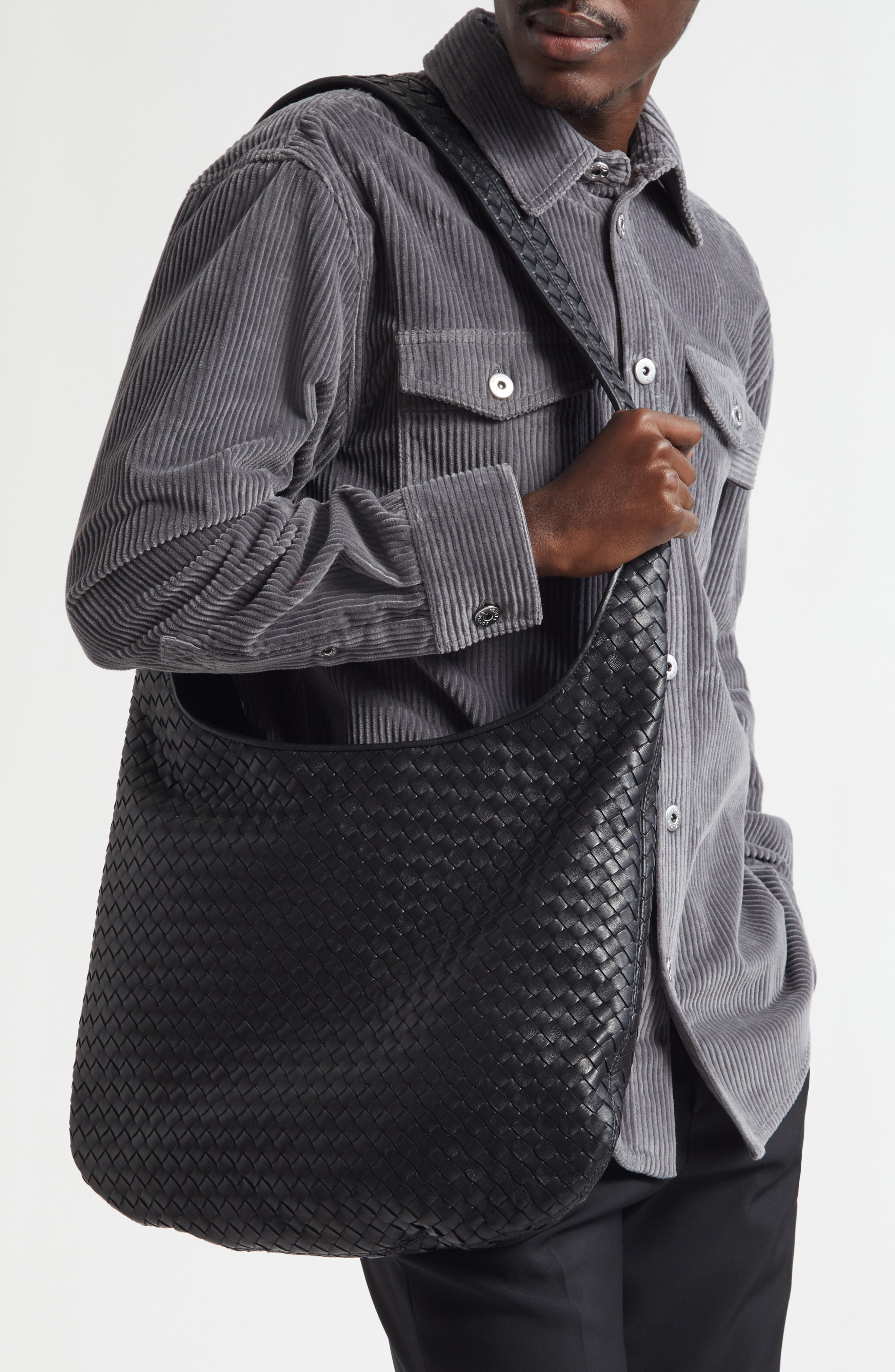 Bottega Veneta Veneto Intrecciato Leather Tote Bag, Alternate, color, 8803 Black/ Silver