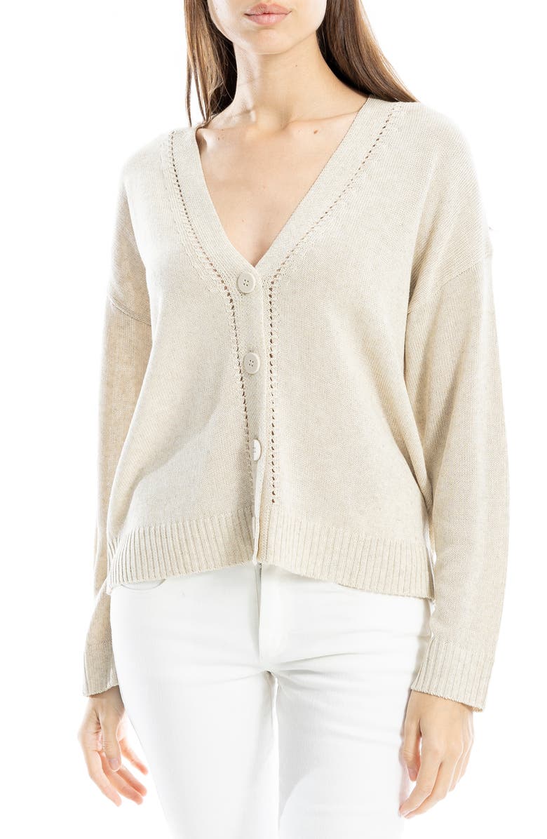 MAX STUDIO Pointelle Detail Cardigan, Alternate, color, Oyster