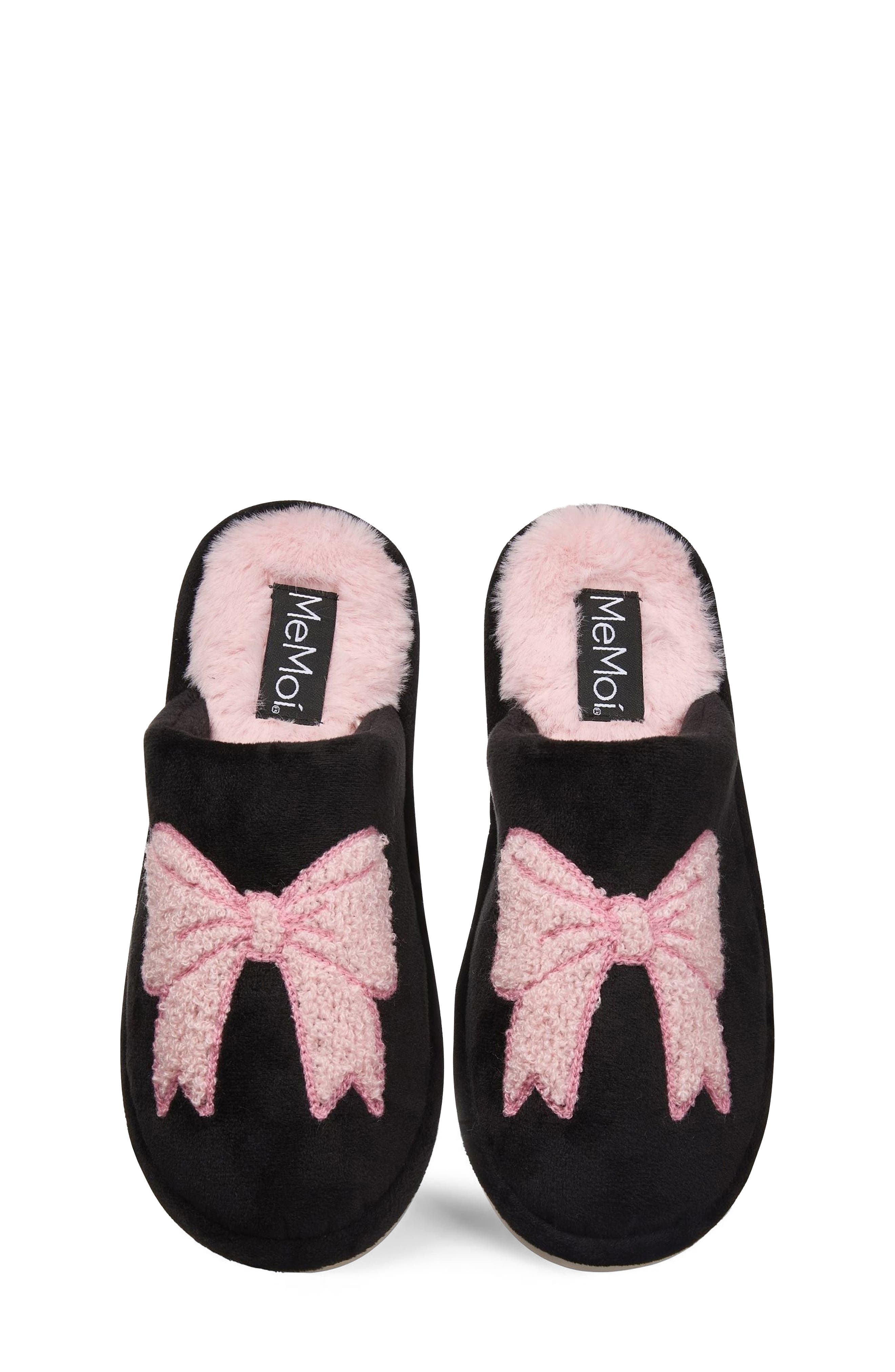 Bow Faux Shearling Memory Foam Slipper, Main, color, BLUSH