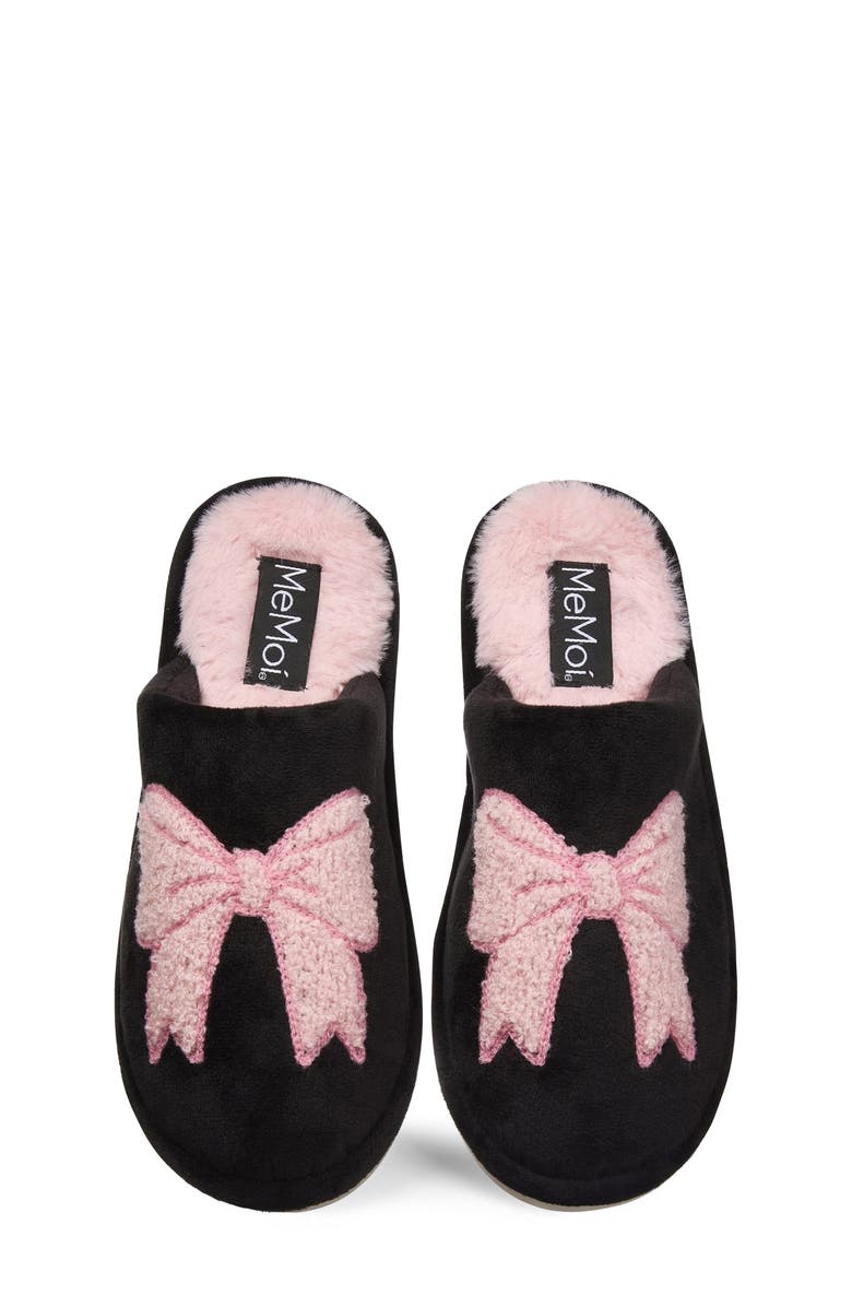 MeMoi Bow Faux Shearling Memory Foam Slipper, Main, color, Blush