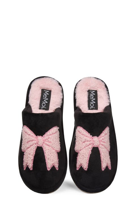 Bow Faux Shearling Memory Foam Slipper (Women)