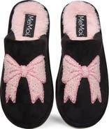 MeMoi Bow Faux Shearling Memory Foam Slipper
