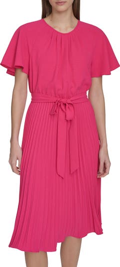 Aerowash Flutter Sleeve Pleated Dress
