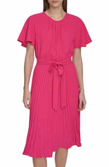 Calvin Klein Aerowash Flutter Sleeve Pleated Dress