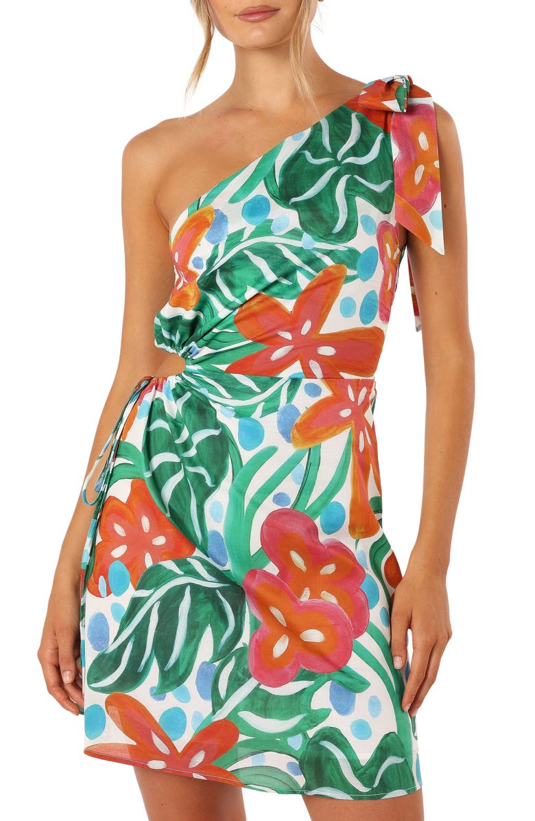 Petal & Pup Arwan Floral Cutout One-Shoulder Minidress, Alternate, color, Kauai