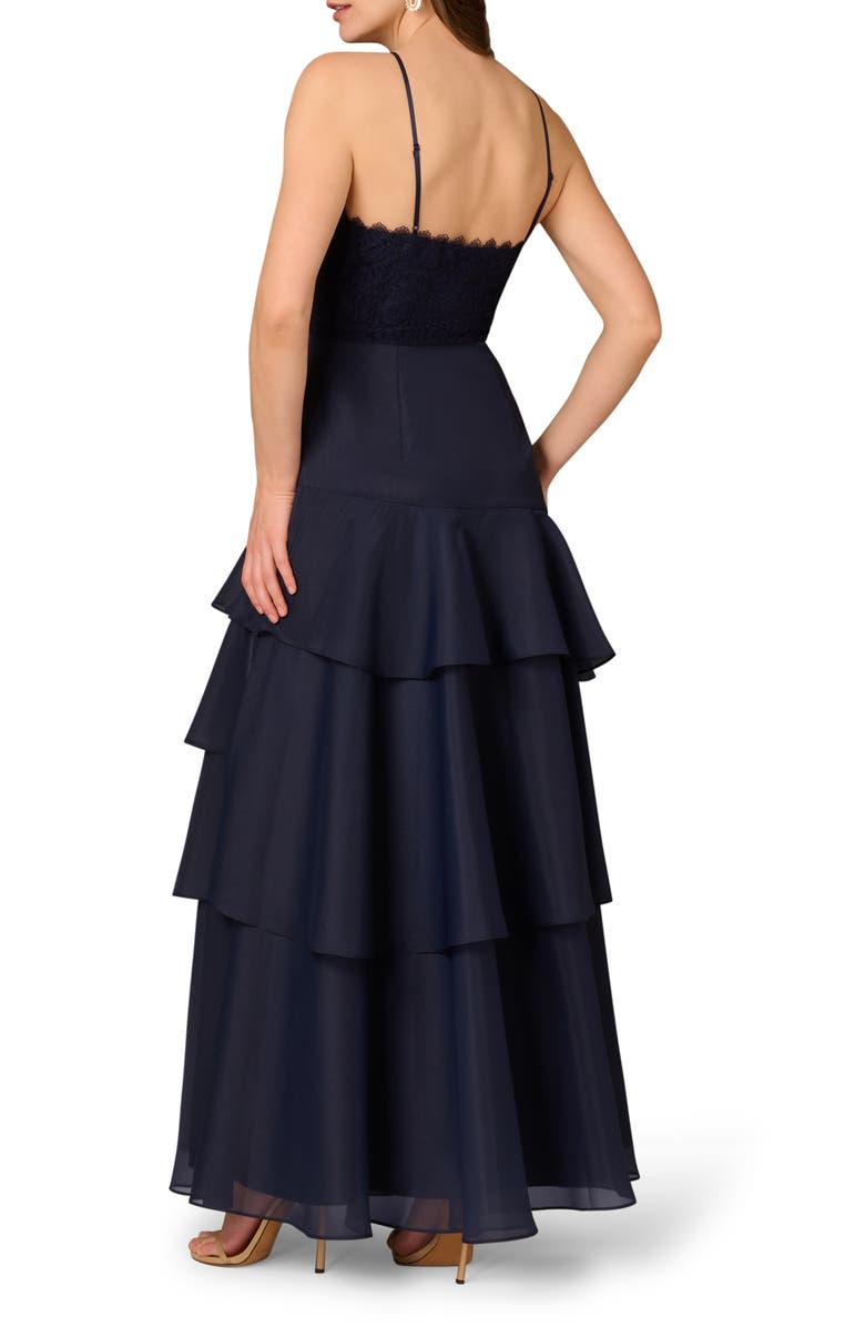 Aidan Mattox Lace Organza Tiered Gown, Alternate, color, Navy