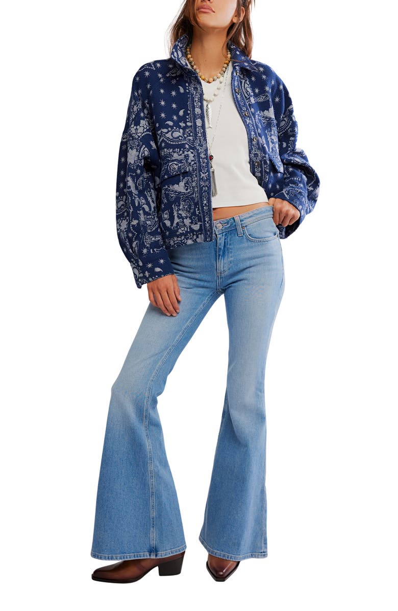 Free People Bandana Jacquard Shirt Jacket, Alternate, color, Indigo Combo