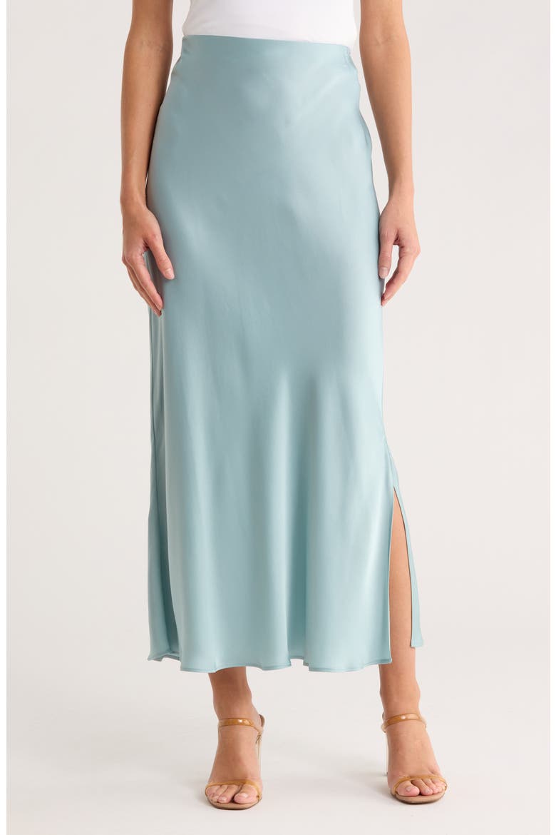 Satin Midi Slip Skirt, Main, color, SEAGLASS BLUE