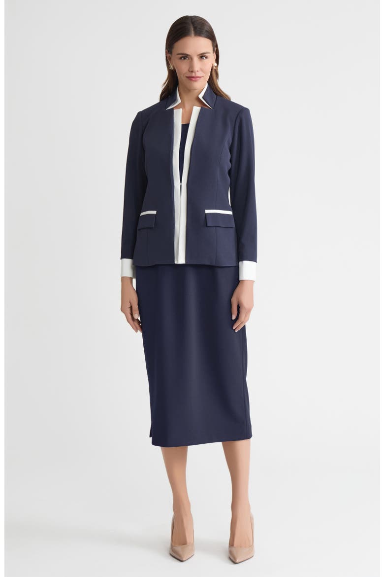 Tailored Two-Toned Stretch Deco Crepe Blazer, Alternate, color, Indigo/White