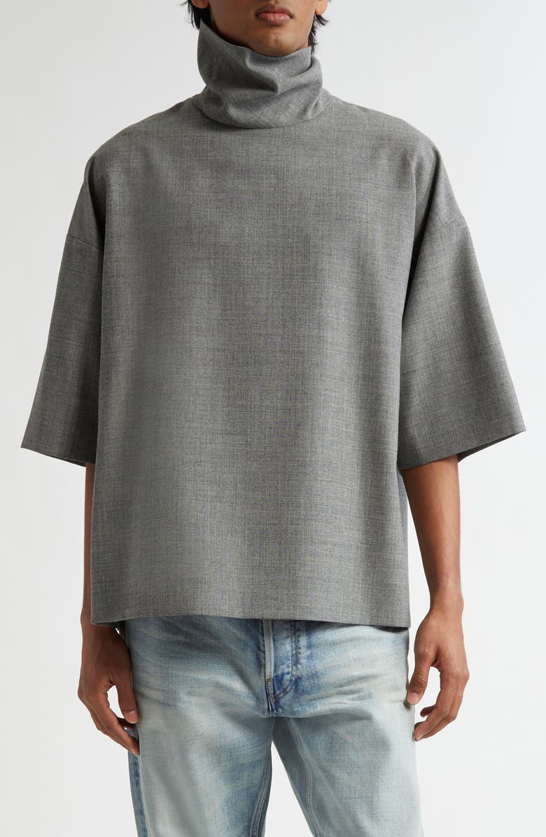Fear of God Stand Collar Wool Canvas Shirt, Main, color, Titanium